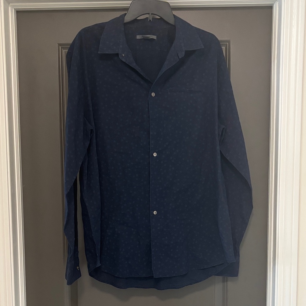 John Varvatos blue patterned collared long sleeve XL